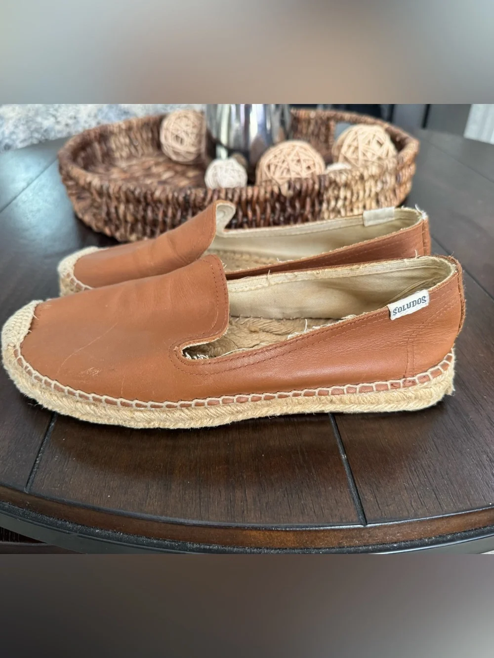 Soludos Tan Leather Espadrille Slip-Ons